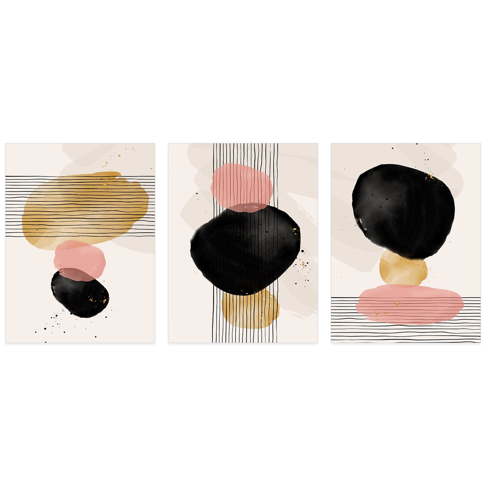 Lot de 3 Affiches / Posters Triptyque - Moderne 3617681106302 - Bordure Noire et Blanche - 3 Affiches - 70x100 cm (Cadres non fournis) - 2