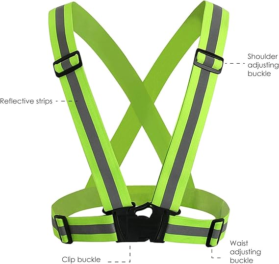 Harnais de Sécurité Réfléchissant Haute Visibilité Réglable - Gilet Vert Fluorescent Unisexe - 2