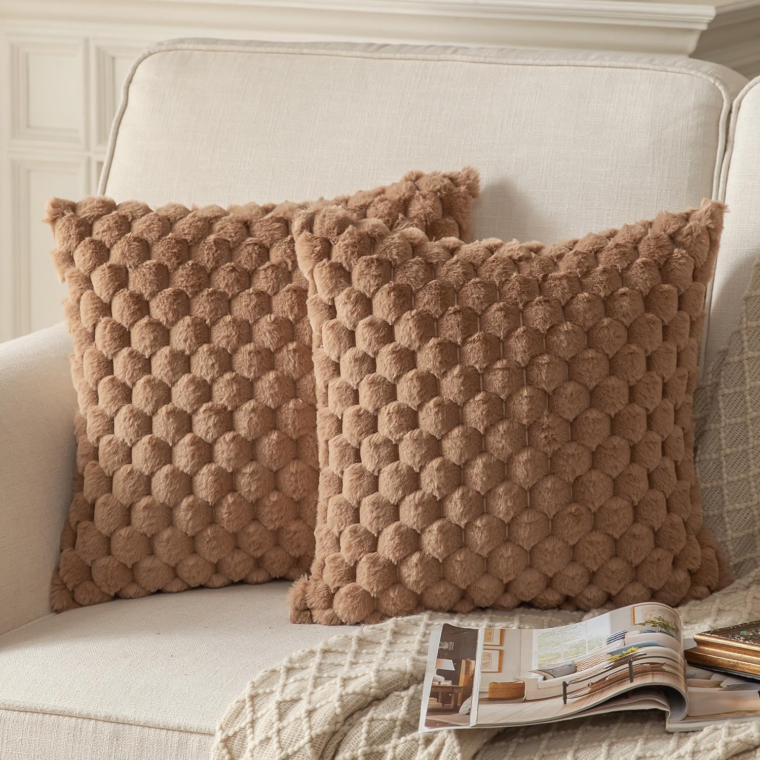 Housses De Coussin Citrouille Automne - 4 Pièces 45x45 Cm En Velours Doux - Motif Floral Orange Et Beige