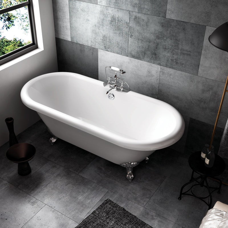 Baignoire sur pieds rétro CHELSEA Blanche 170 cm Pieds d'Aigle Cuivre rouge vieilli - 4