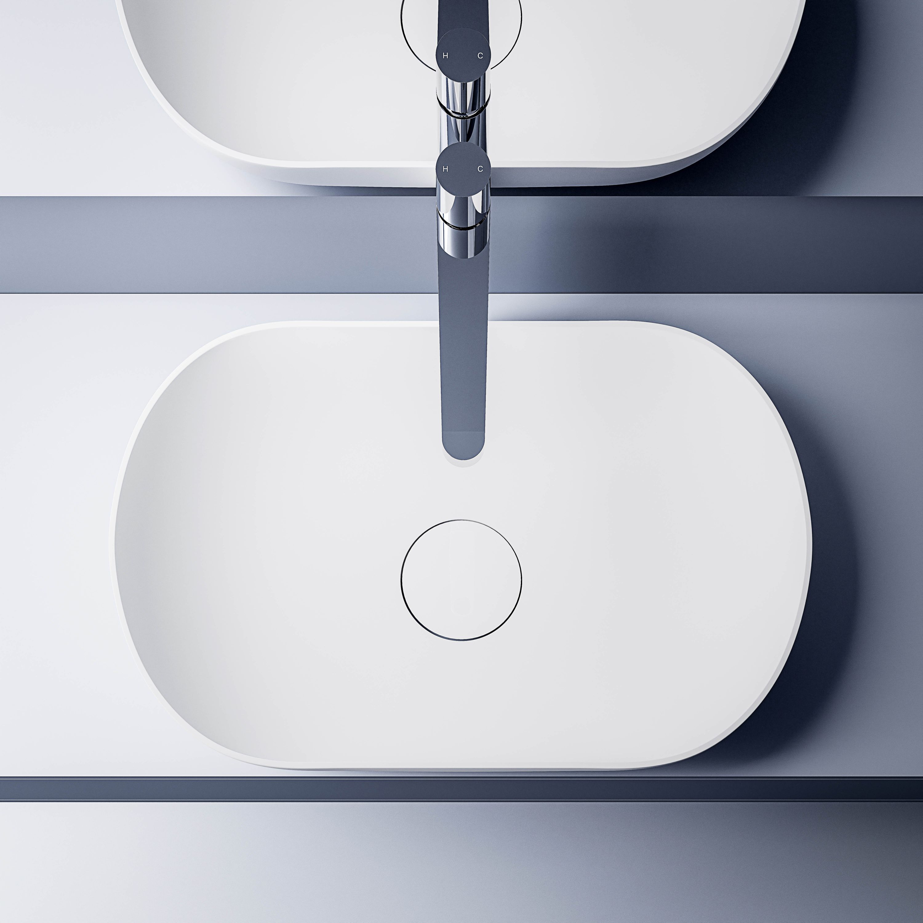 BERNSTEIN - Vasque murale à poser design 54x34x13cm en fonte minérale avec bonde et trop plein - O-541 - Blanc mat - 3