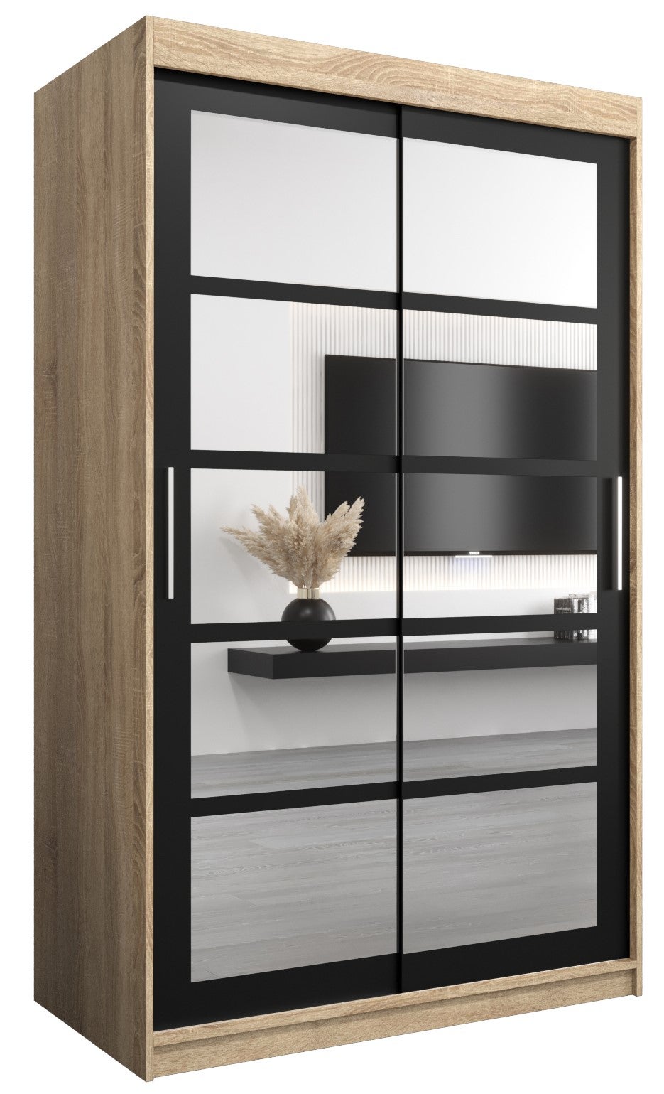 Szafa przesuwna garderoba ROMA 2 120 x 62 x 200 cm Sonoma + Czarny - Abiks Meble