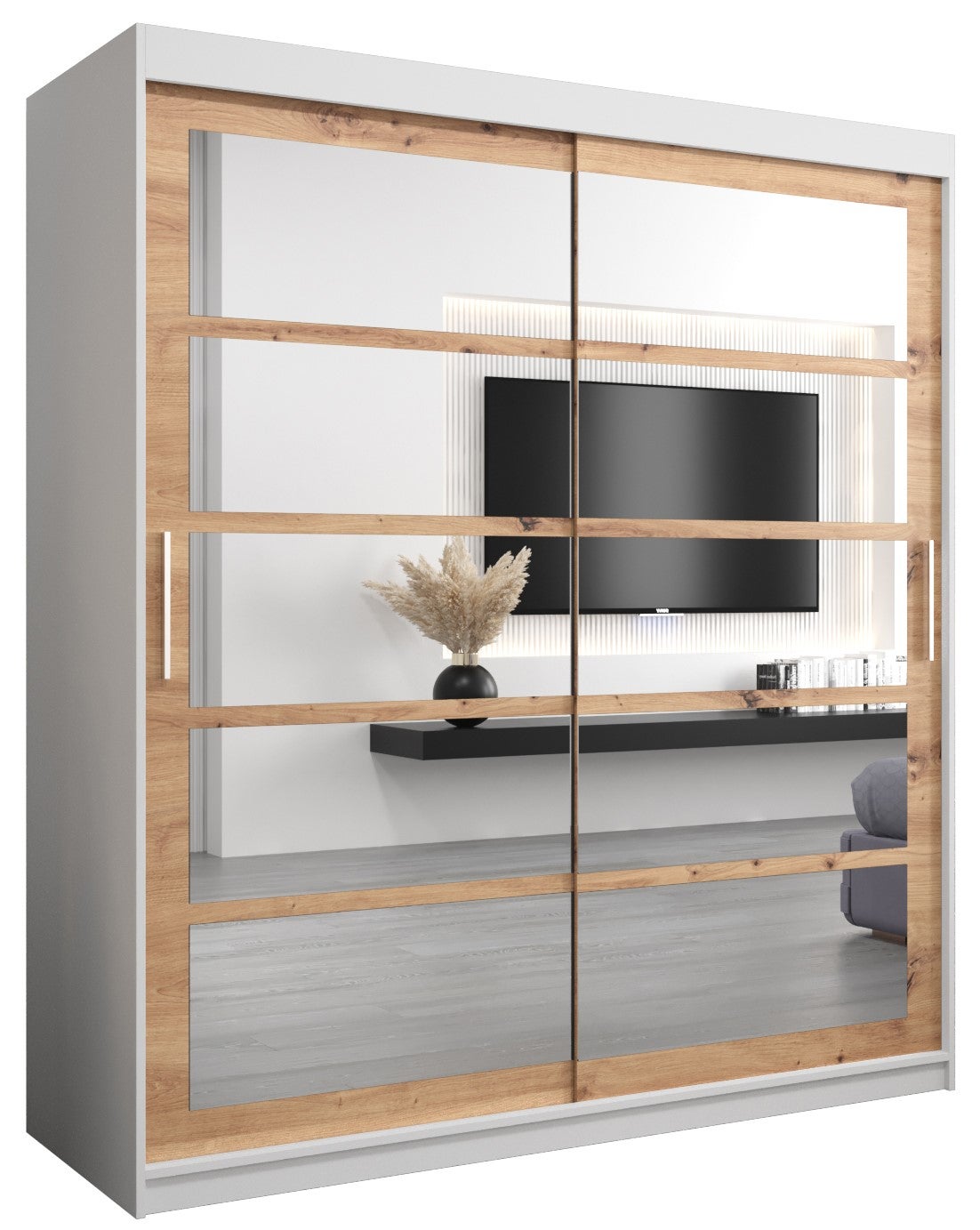 Szafa przesuwna garderoba ROMA 2 180 x 62 x 200 cm Biały + Artisan - Abiks Meble