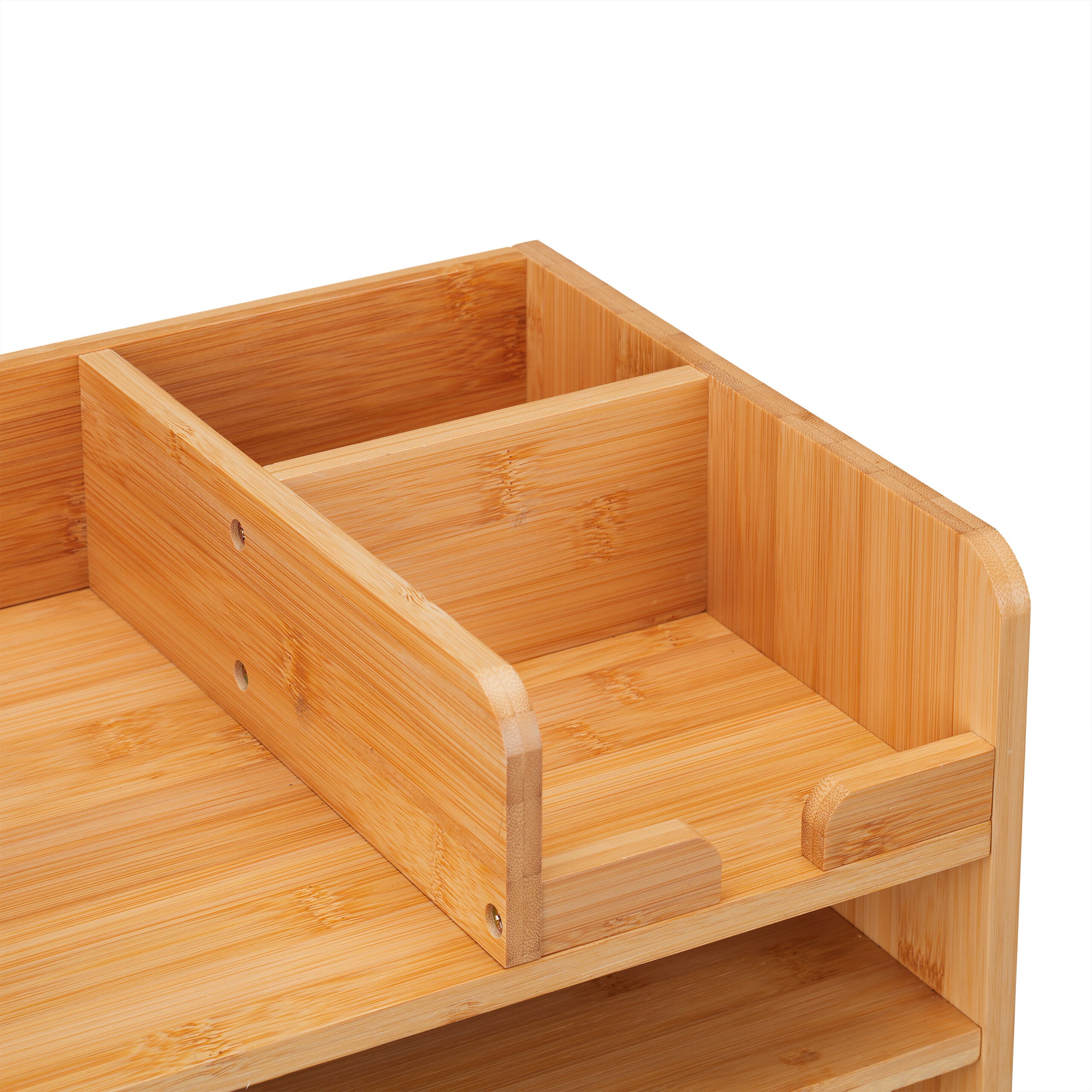 Organisateur de bureau en bambou et MDF, 2 tiroirs et 5 compartiments, 26,5 x 33 x 24 cm, naturel, Relaxdays - 8