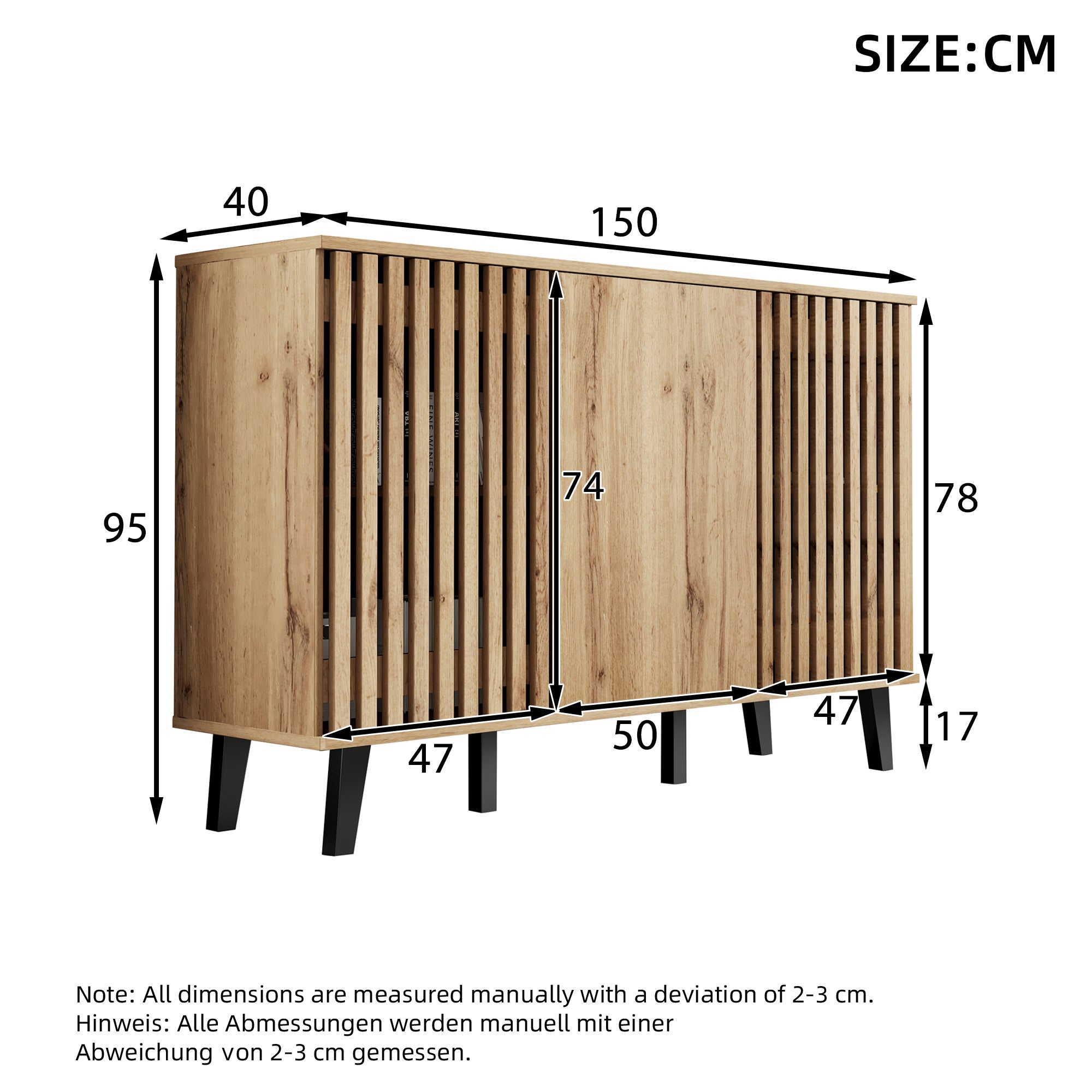 Buffet 150x40x95 cm - 3 portes et 6 compartiments de rangement - Style scandinave - Naturel - 7