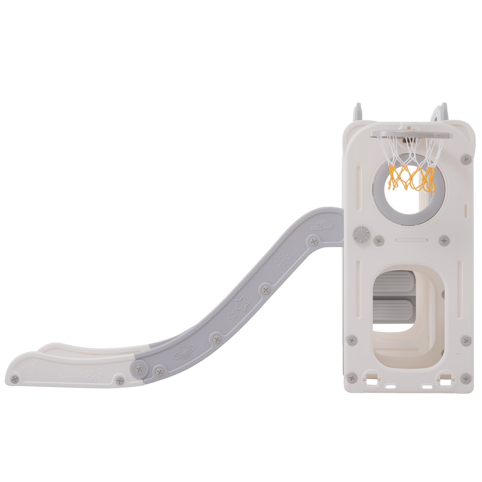 Toboggan pour enfants 6 en 1 - composé d'un toboggan, d'un panier de basket, d'un escalier, d'un tunnel et de deux rangements -- Gris clair - 9