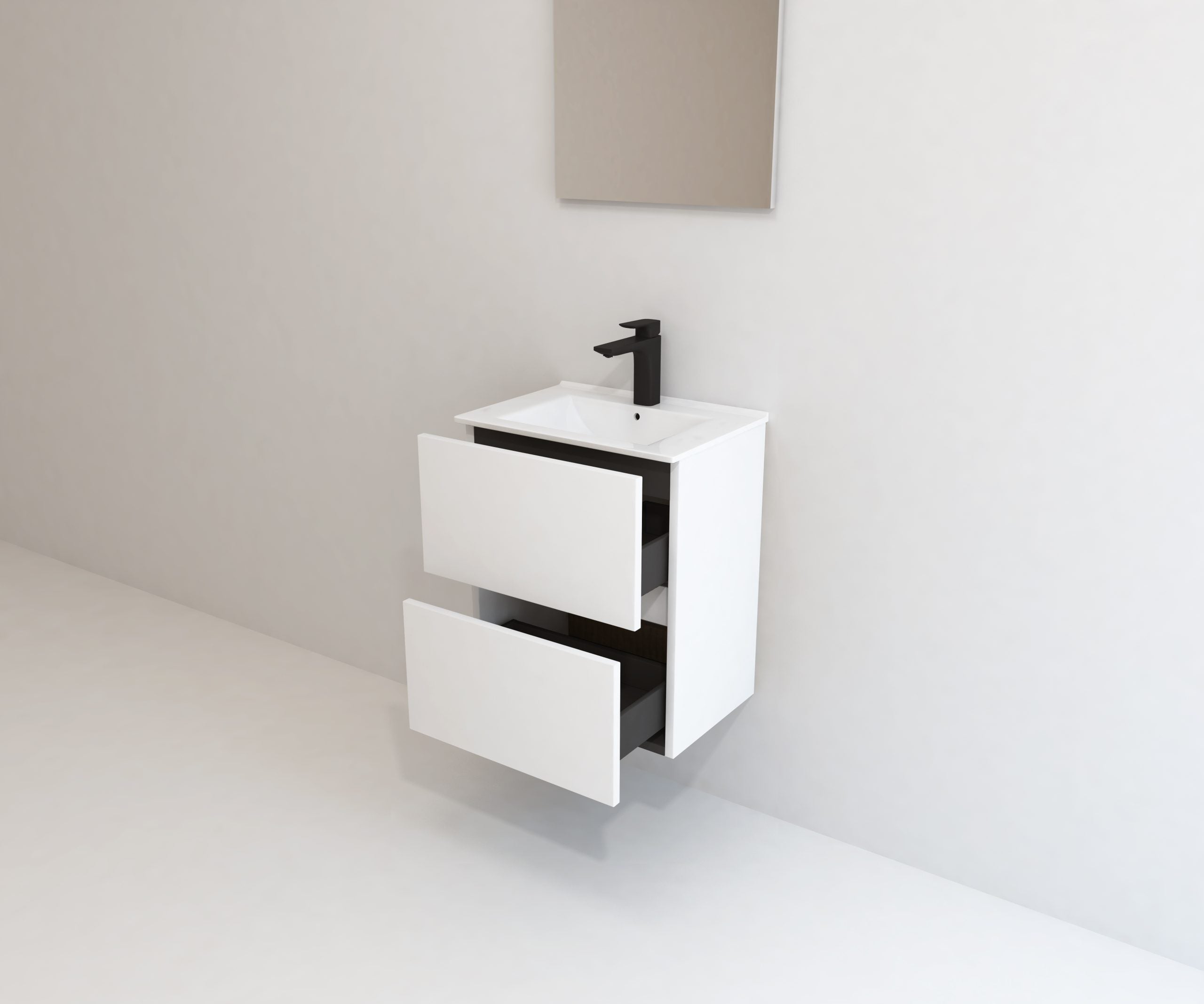 Pack Meuble de Salle de Bain Avantarea avec Vasque Simple et Miroir Uni CARCANS Blanc 50CM - 5