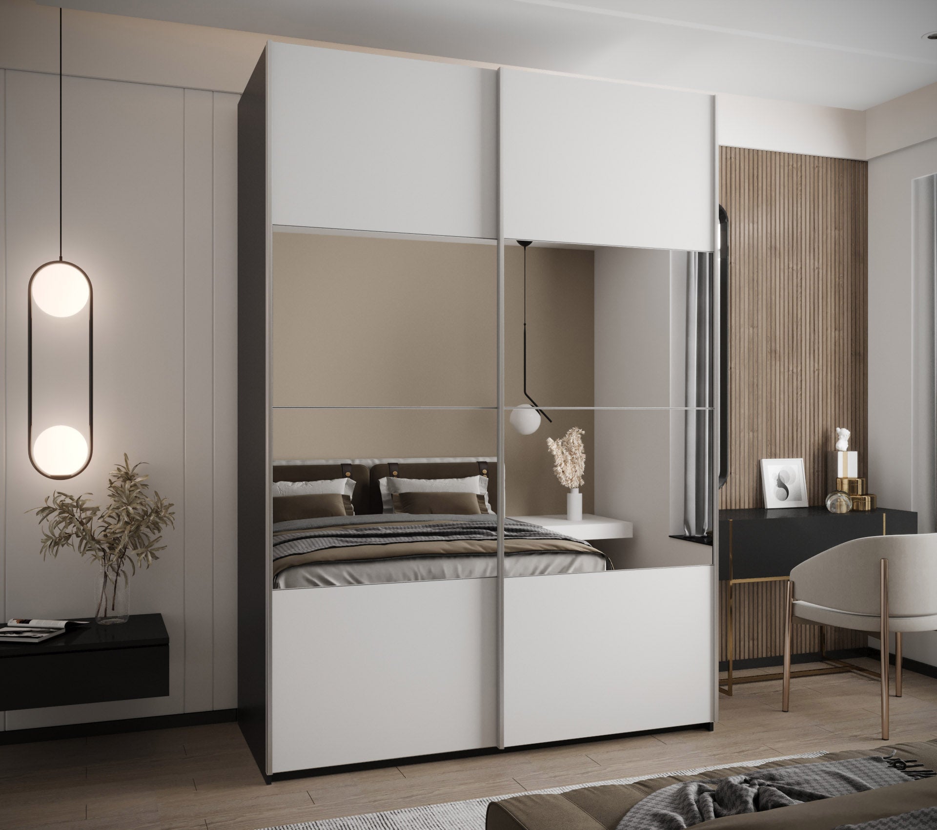 Szafa przesuwna wysoka Lux 4 180 x 64 x 245,5 cm czarny + biały + u. srebrny - Abiks Meble - 2