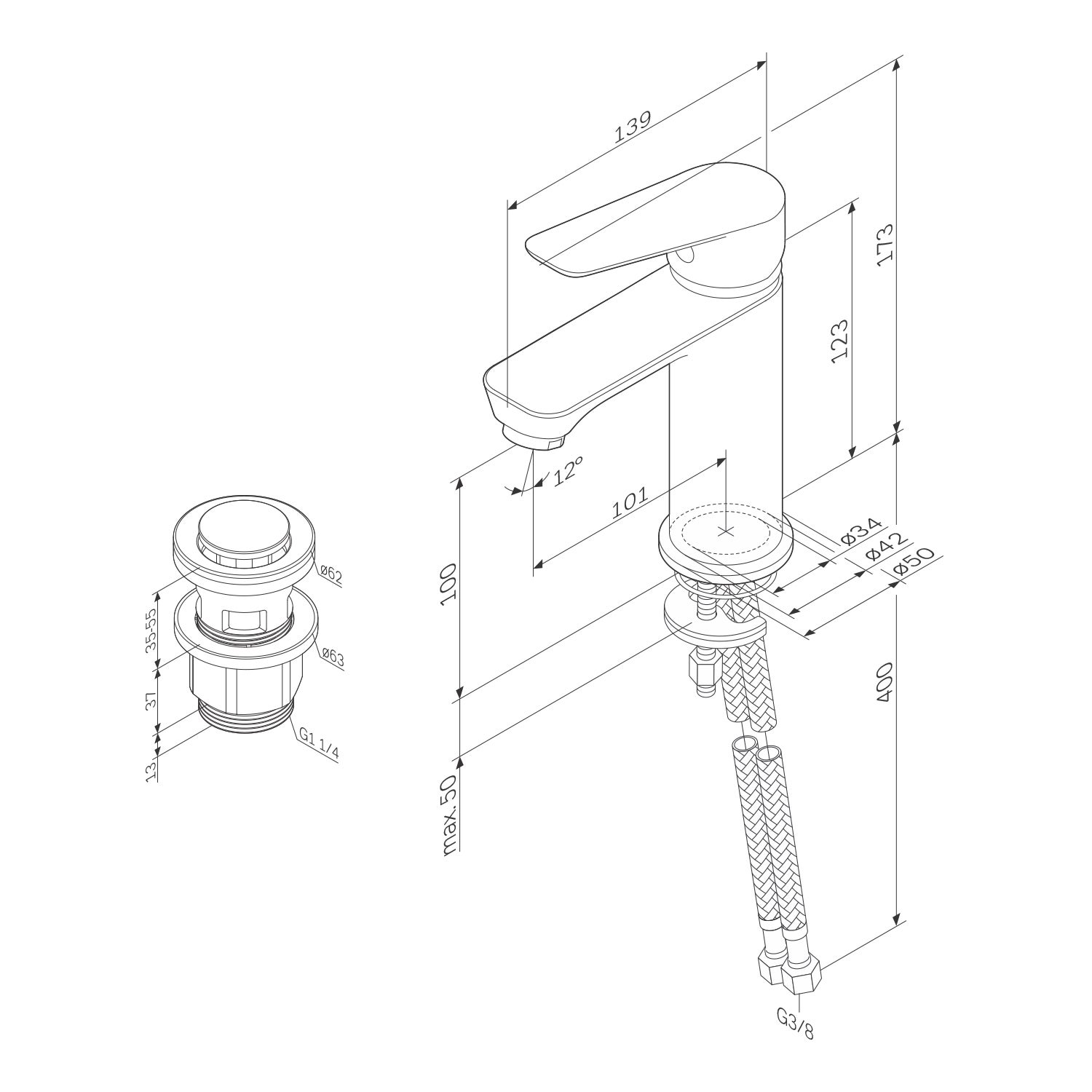 Mitigeur de lavabo avec bonde clic clac, Robinet de lave-mains, Chromé, taille M, Hit FTA82200 AM.PM - 9