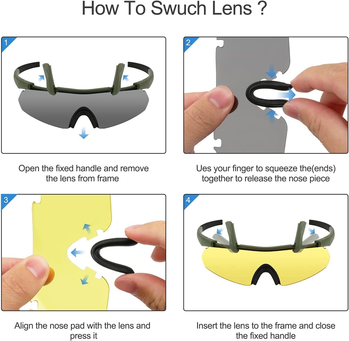 Óculos de segurança - Óculos de tiro tático com 3 lentes intercambiáveis - Transparentes e resistentes a impactos (verde-exército) - 5