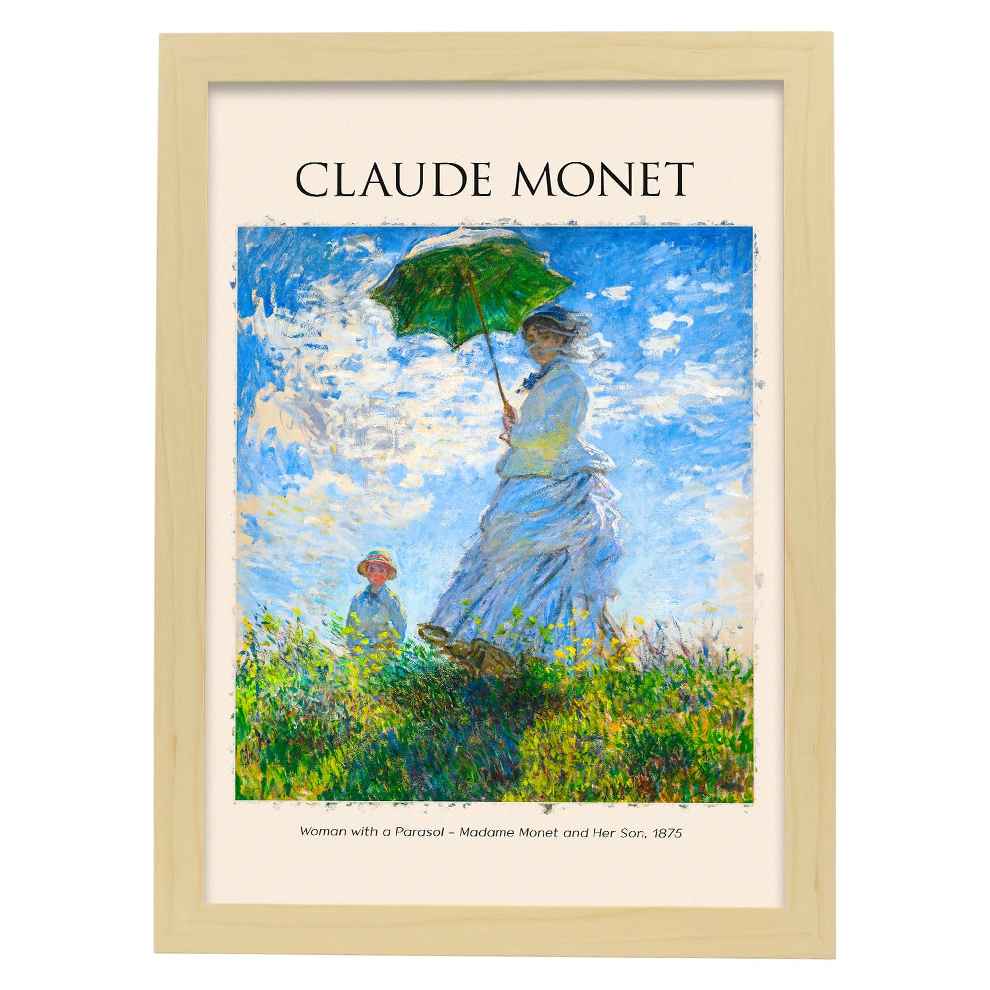 Lámina de mujer con sombrilla cuadros decorativos estampados impresiones de pared inspiradas en claude monet a3 con marcos de madera ligera
