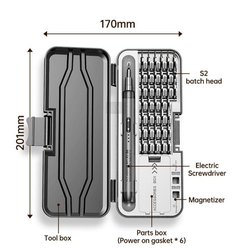Jeu de tournevis électriques durables 46 en 1, ensemble d'outils portables, rechargeables, sans fil, couple élevé, réparation électronique, gris - 7