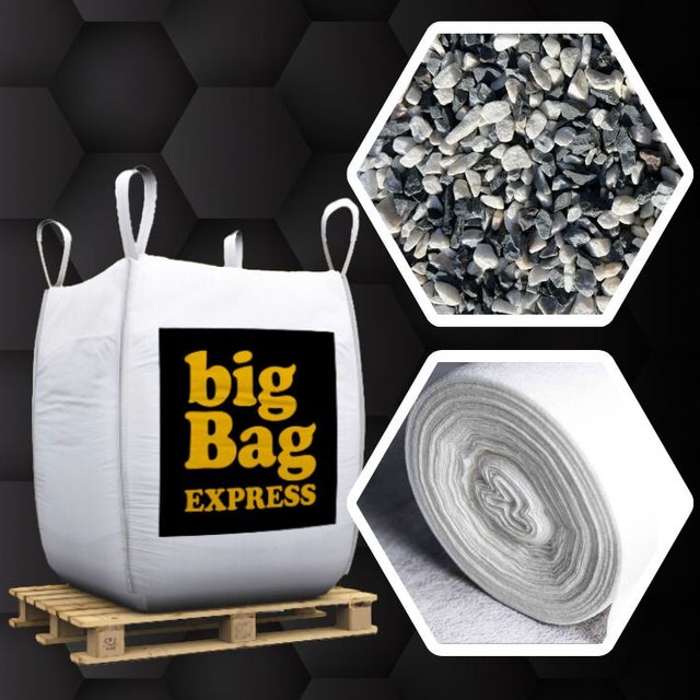 PACK Gravier Marbre Multicolore Sombre ø 8/16 mm + Géotextile = 1 Big Bag de Gravier (≃ 15m²) + Géotex 50m2 - Livraison PREMIUM