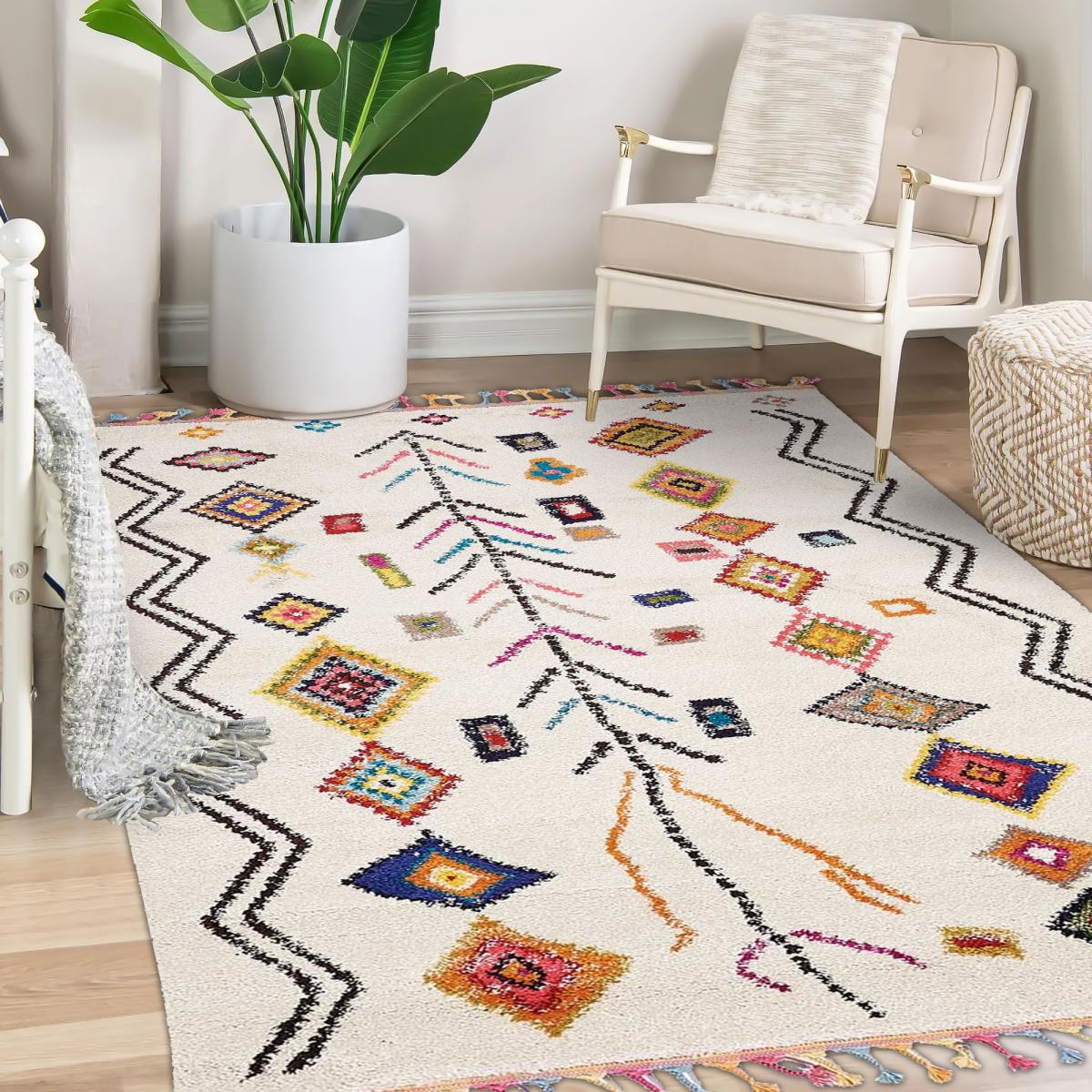 Tapis berbère 160x230 tissé motif ethnic LYN5 OURIKA E ivoire - 5
