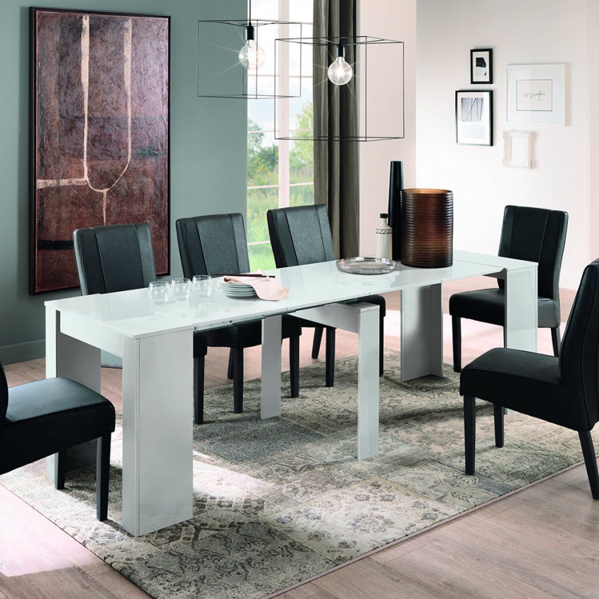 Table console extensible moderne pour salon et salle à manger blanc ...