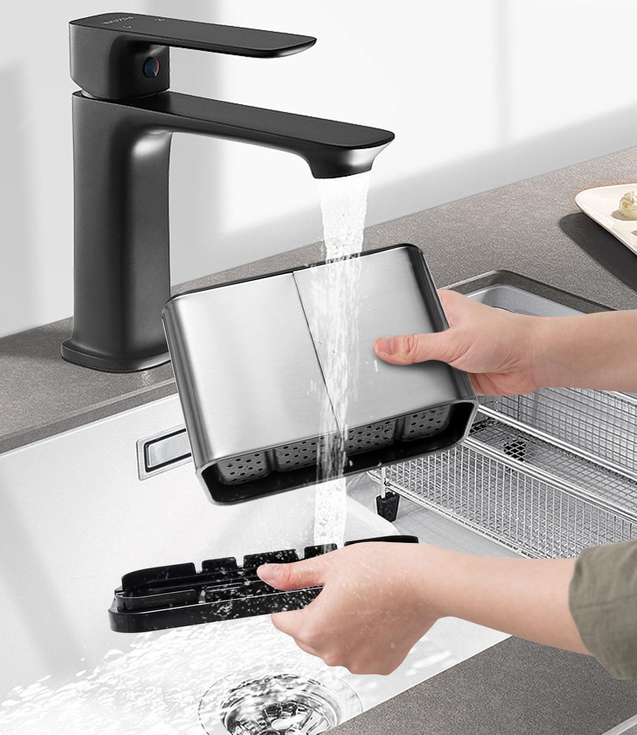 Range-couverts 4 compartiments, support de rangement pour cuisine, support de rangement pour couverts, plateau à couverts antidérapant en acier - 6