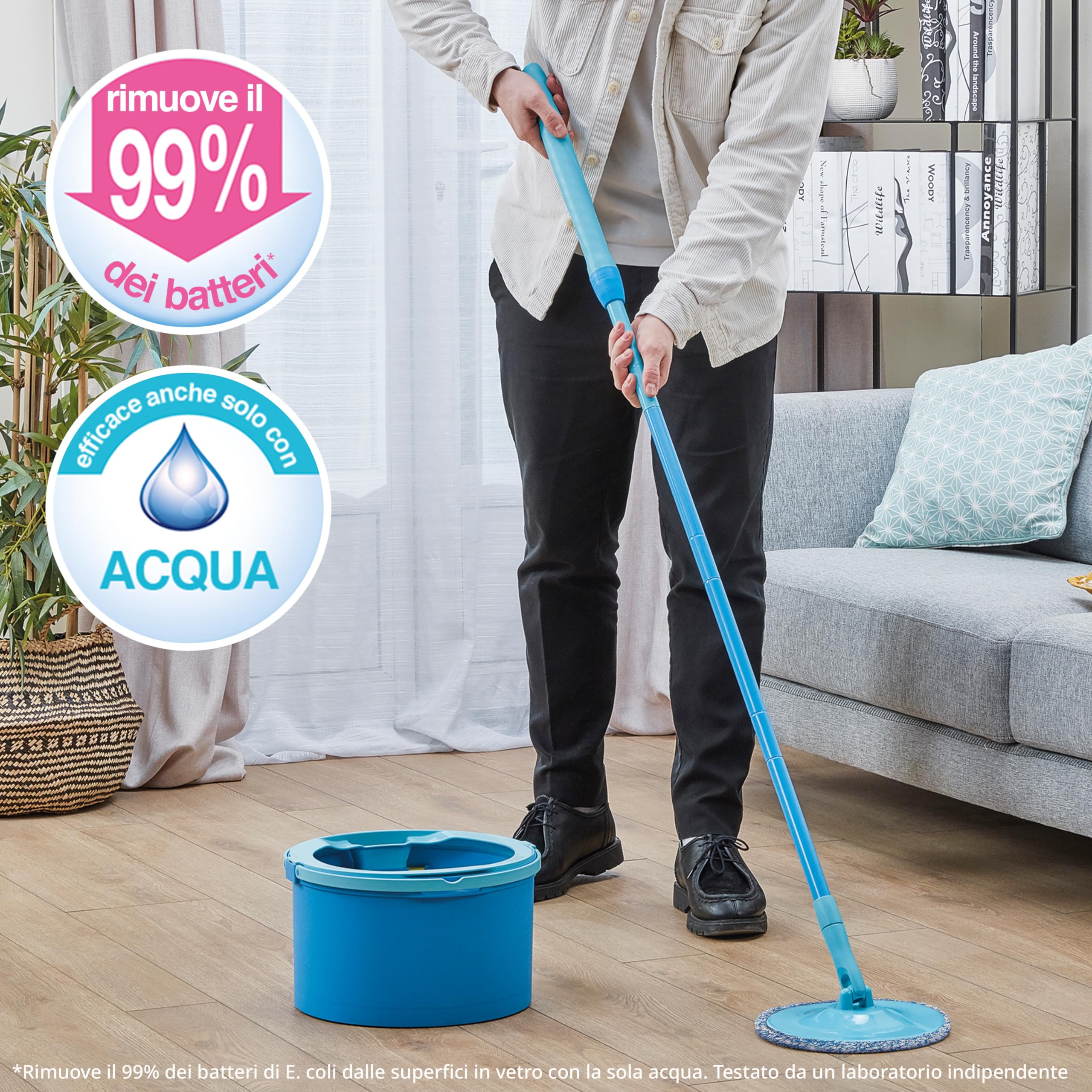 X3 Mop XL Mocio Piatto Con Secchio A 3 Camere, Sistema Di Separazione Acqua Pulita E Sporca, Testa 35% Più Grande, 3 Panni In Microfibra Riutilizzabili
