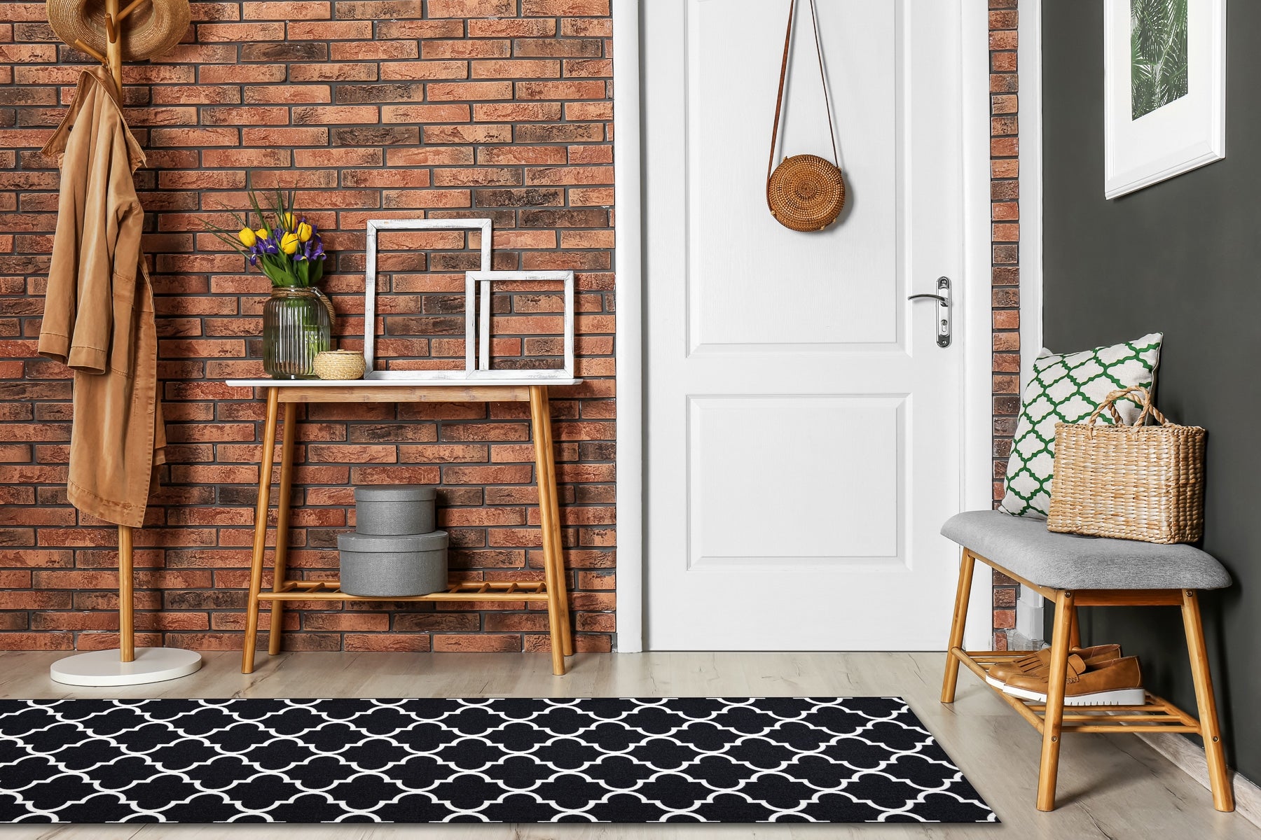 TAPIS DE COULOIR ANTIDÉRAPANT TRÈFLE MAROCAIN 90 cm noir TRELLIS 30350 90x480 cm - 3