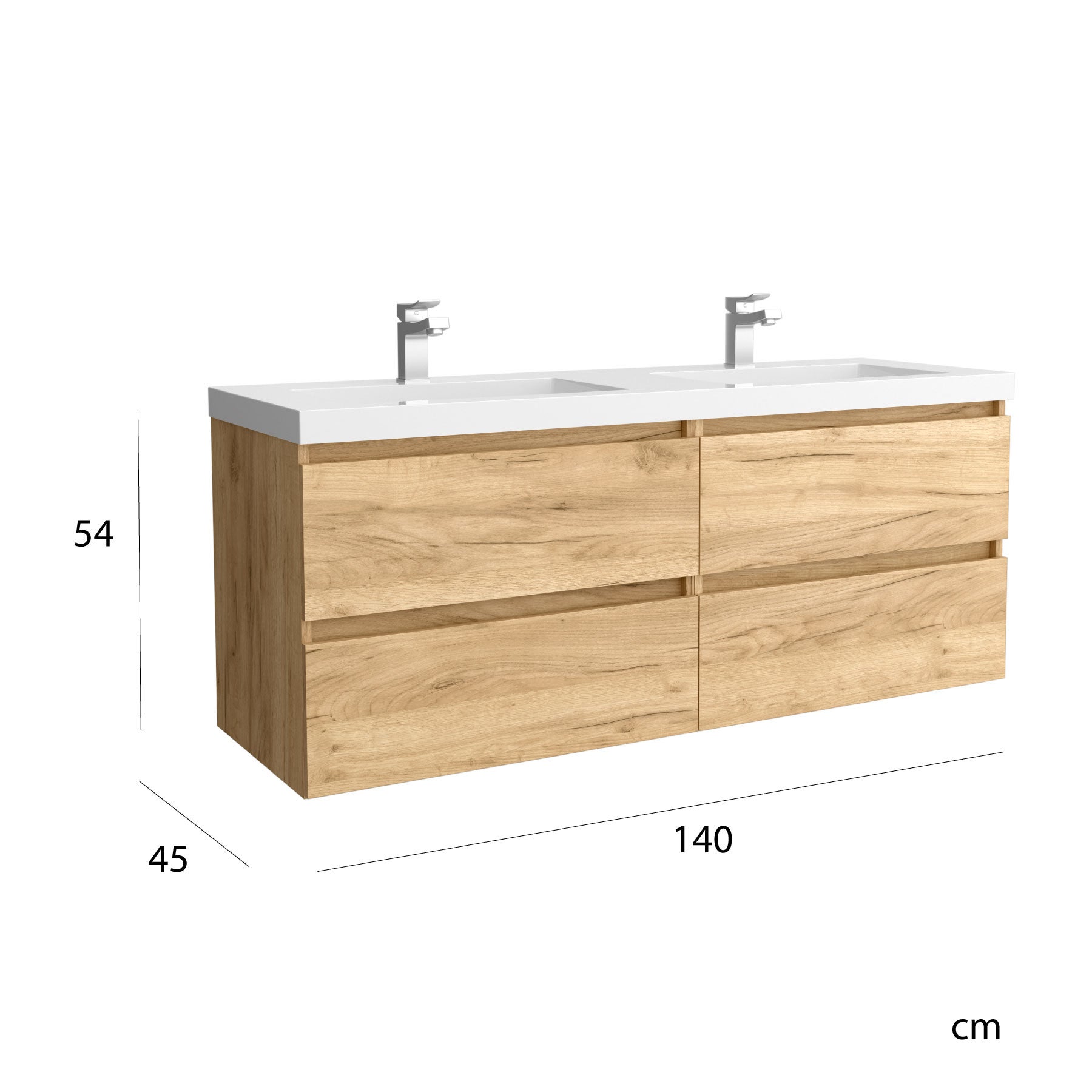 Meuble de salle de bain BEQUIA 140cm Chêne | Vasque Charge minérale - 4
