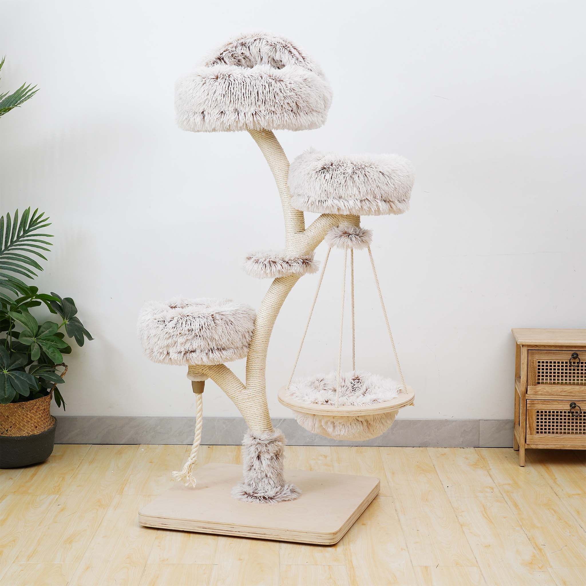 Albero Tiragraffi Per Gatti FUKUMARU 82cm - Con Cuccia, Giocattoli E Design Vintage In Legno - Foto 3