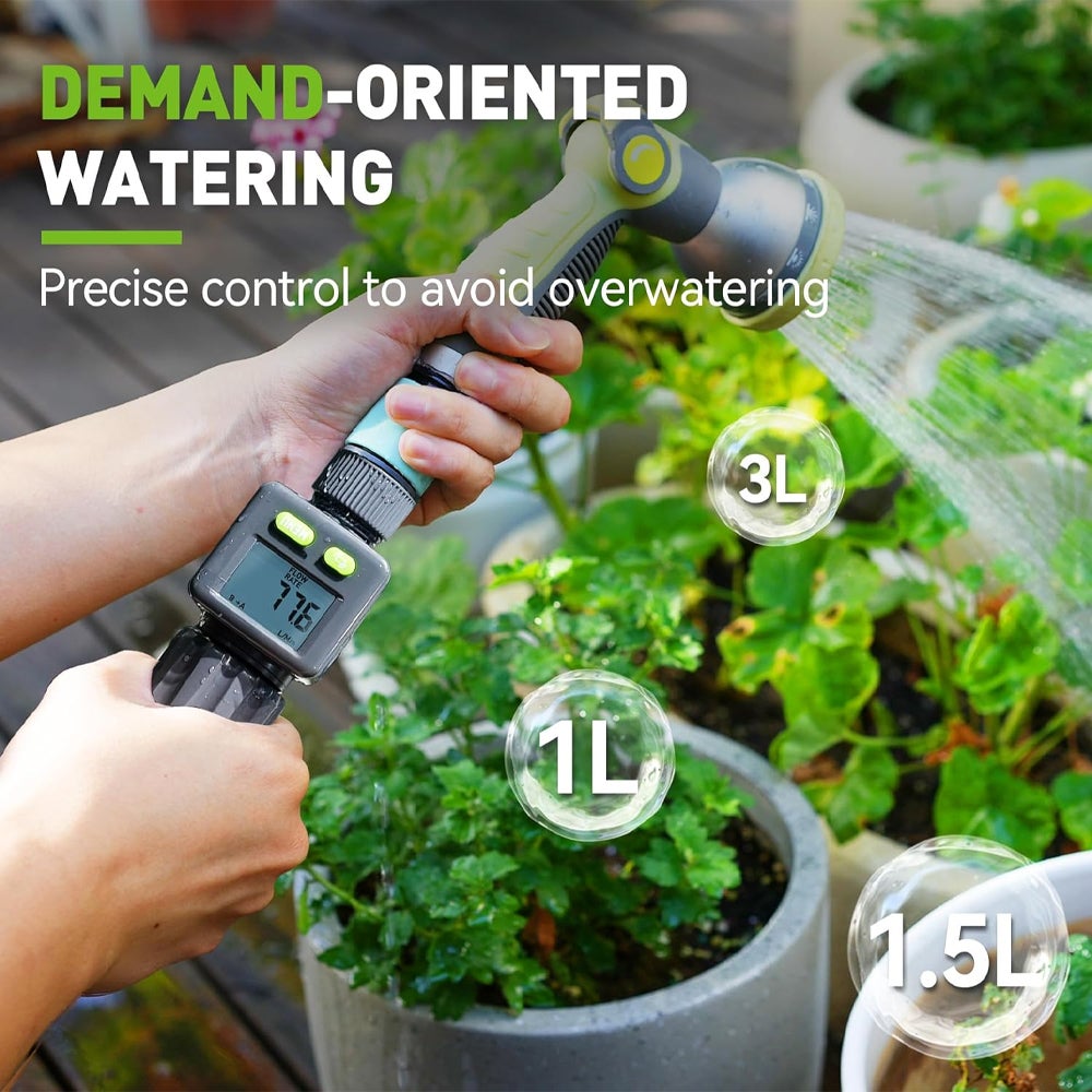 Compteur d'eau Pratique pour Jardin - 4 Modes de Contrôle de Consommation, Débitmètre Numérique Rotatif à 180° pour Robinet/Appareil - 3