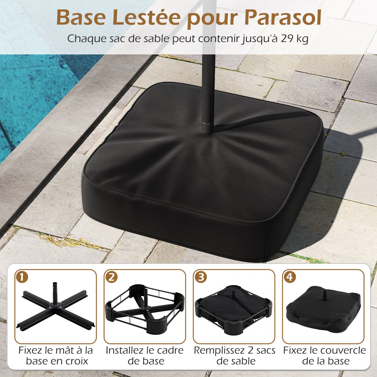 Parasol Double de Jardin 396 x 201 CM, Parasol Extra Large avec Manivelle et Socle Robuste, Parasol Jumeau pour Cour, Patio, Terrasse, Brun - 5