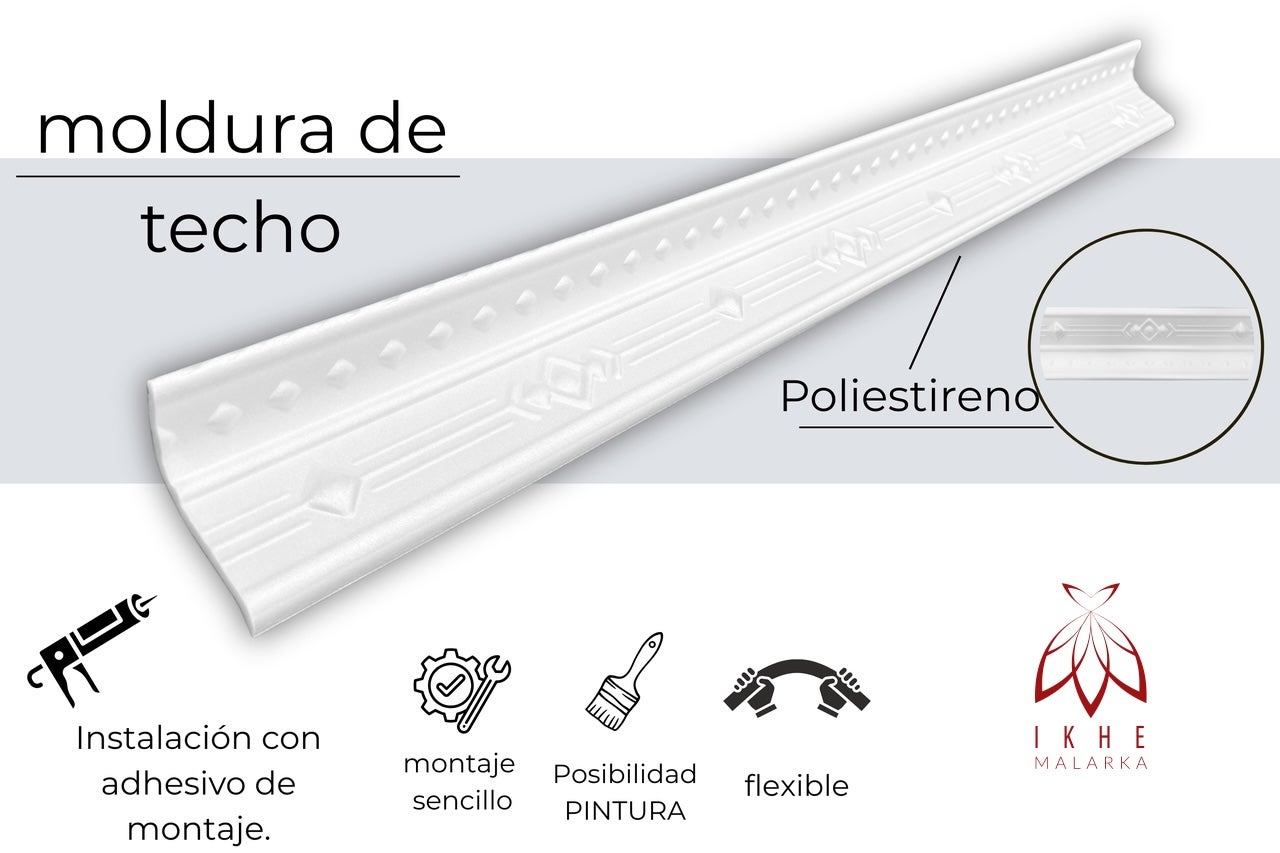 Cornisas de poliestireno XPS – molduras blancas para techo y pared – ligeras molduras decorativas de estuco 1 m (V02-08) - 8