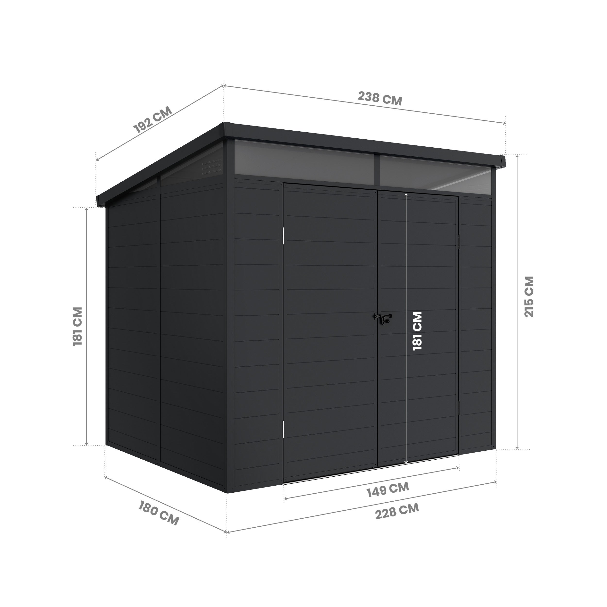 Abri de Jardin en Resine Terra – Lucarne 360º – Structure Renforcée en Aluminium et PVC – 238x192x215cm - Cabane extérieur 4,57m2 - 5