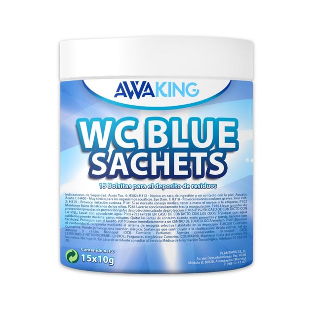 AWAKING Pastilles WC Chimique Autocaravane Blue Sachets 15ud | Hygiénise et Désodorise. Formule Concentrée et Fraîche Réservoir Eaux Noires