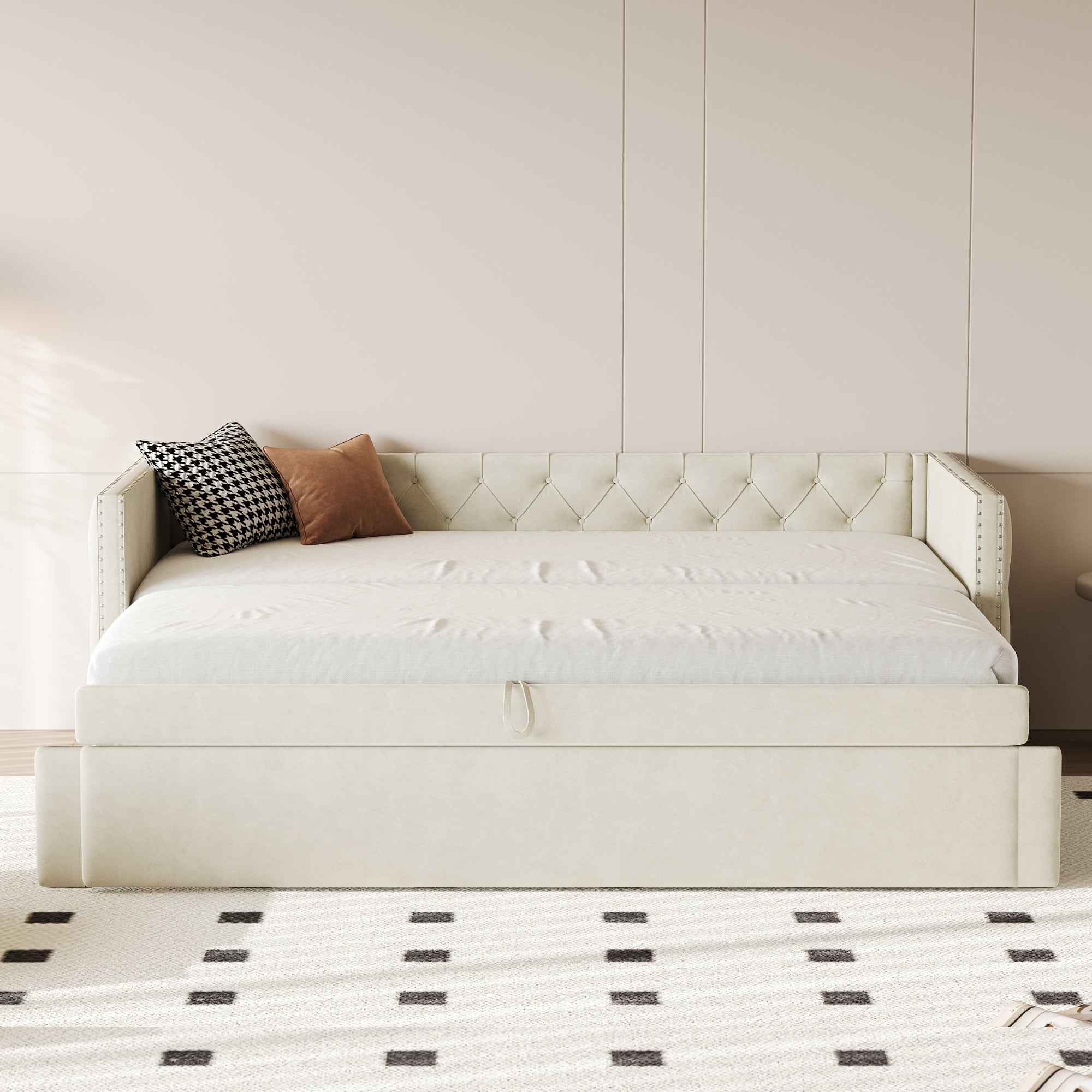 Feonase Struttura Letto Full Con Schienale Imbottito In Velluto – Doghe In Legno, Supporto 362 Kg, Facile Montaggio, Bianco