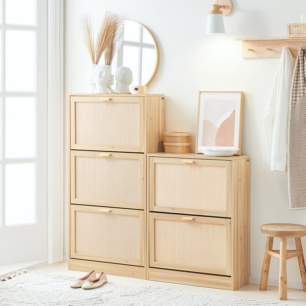 SoBuy Meuble à chaussures Armoire à Chaussures, 2 Abattants, 2 Portes en Bambou, 8 Paires, FSR160-N - 7