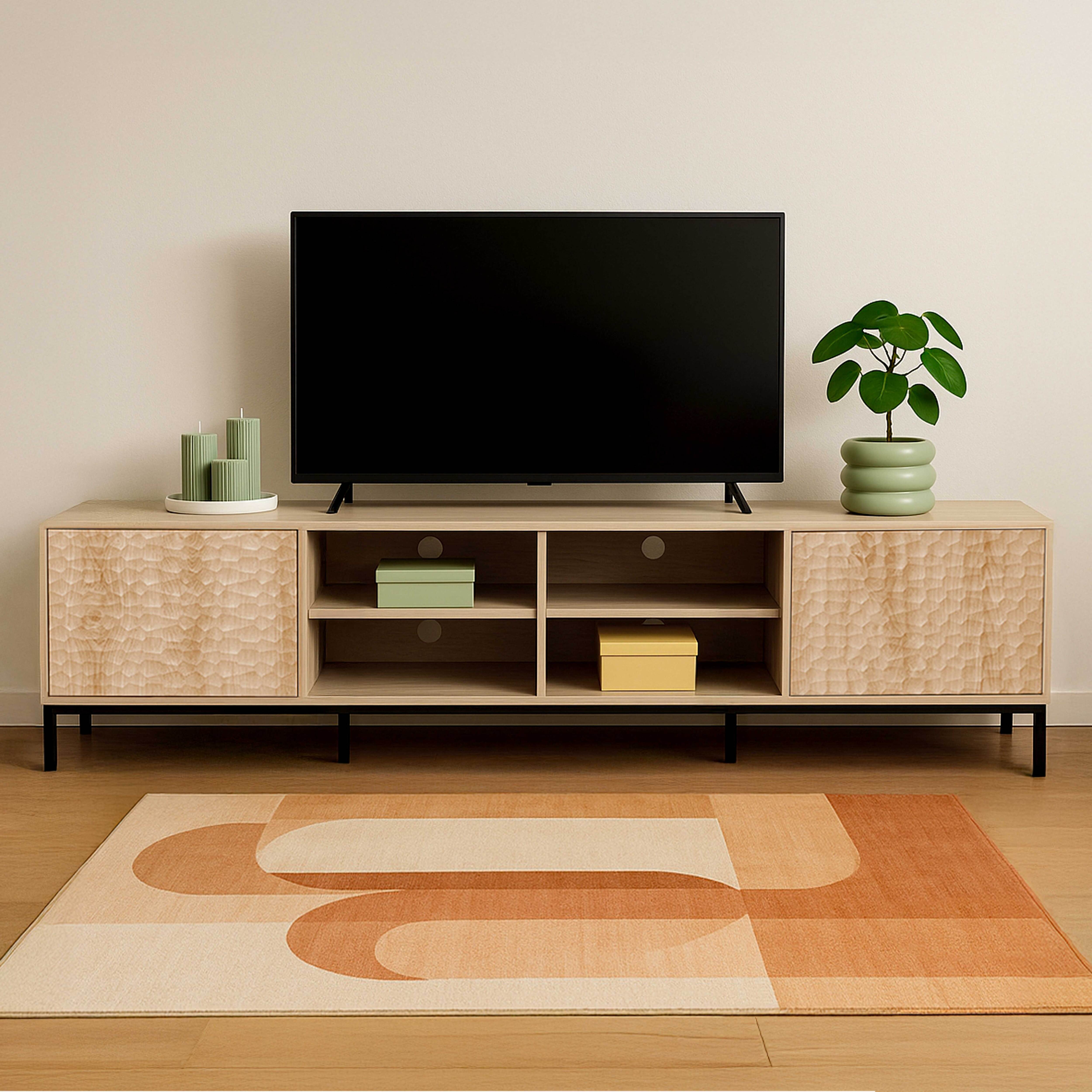 Mueble de TV rectangular con 2 puertas, L200 cm, madera clara | Leroy ...