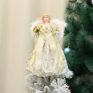 Puntale Per Albero Di Natale Angelo Cane - Decorazione In Resina Con Abito Rosso - 28 Cm - 2