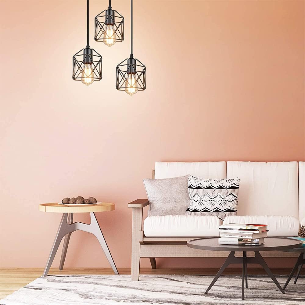 GOECO Suspension Luminaire Industrielle 3 Lumière avec 120cm Câble Réglable, E27 Luminaires de Plafond Semi-Encastrés Noirs Utilisé Dans Les Cuisines - 4