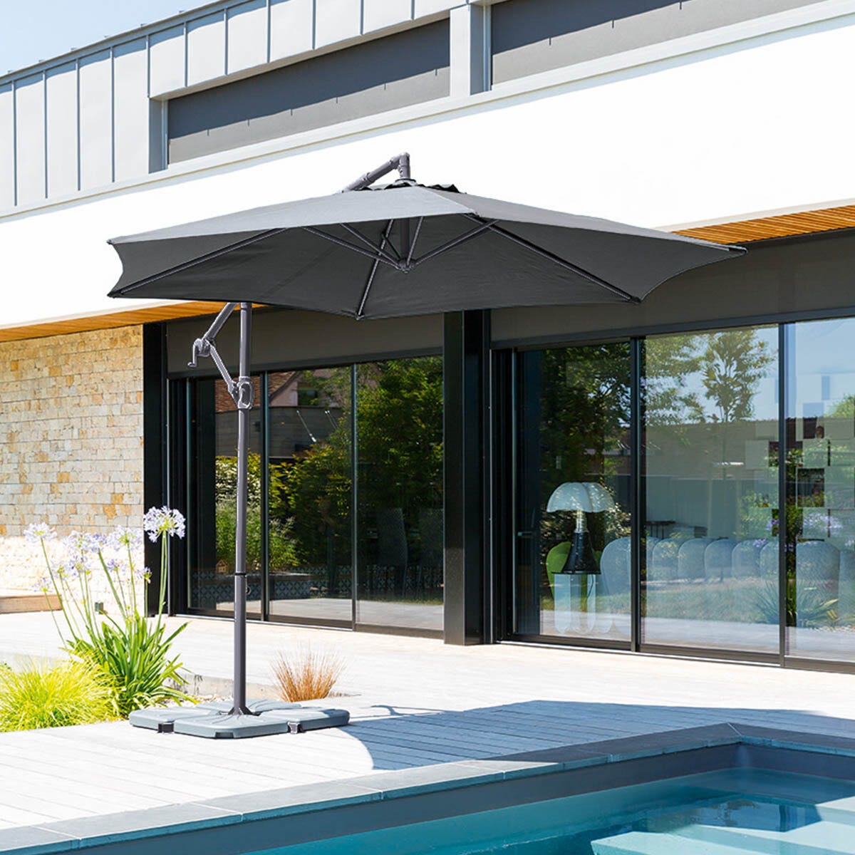 Hespéride Ombrellone A Sbraccio Rettangolare 4x3m Melhia Antracite – Struttura In Alluminio Antiruggine, Rotazione 360° E Inclinazione, Per Giardino E Terrazza
