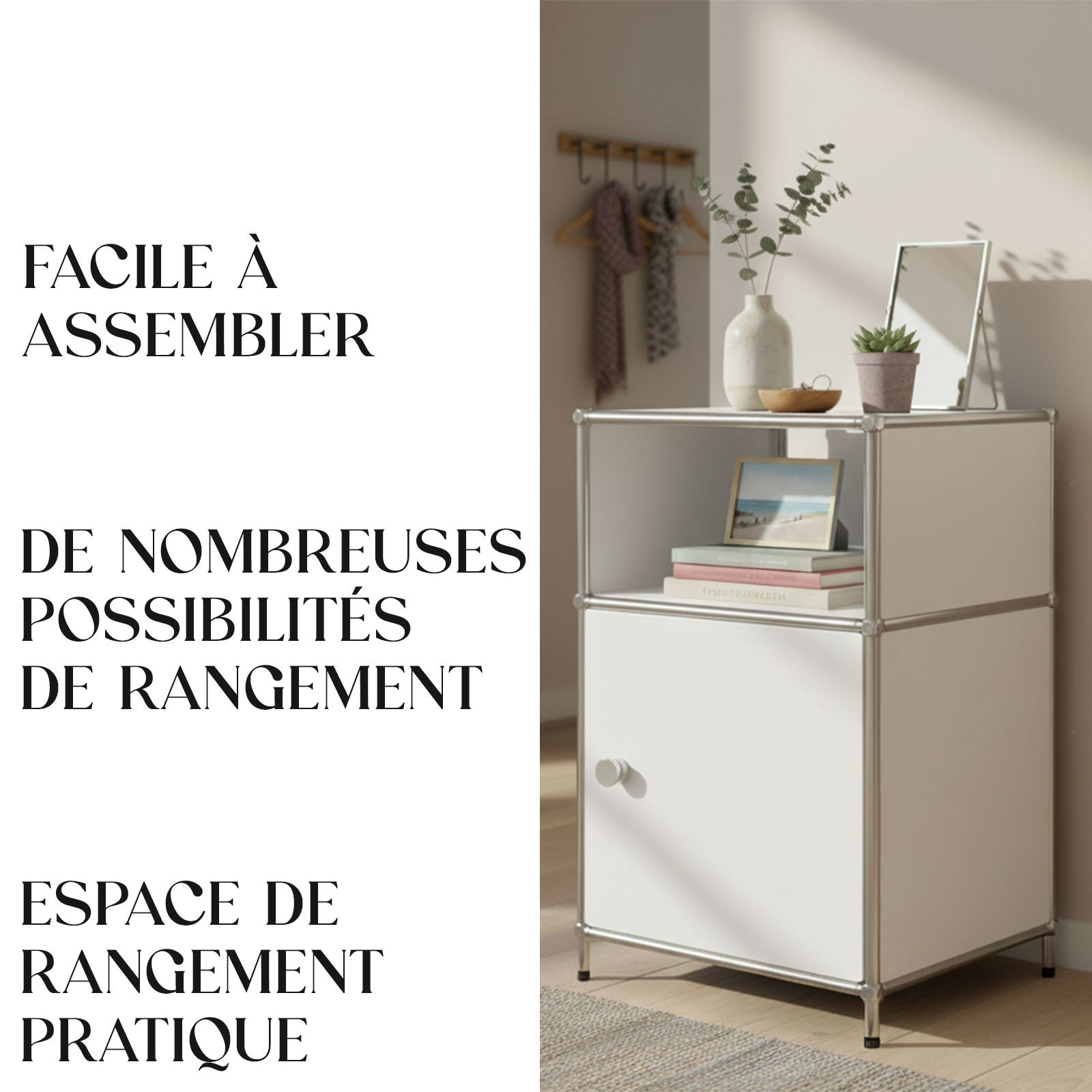 Étagère métal chromé design épuré, Concept Epuré MK-040 : 3 étages, 40 x 40 x 65 cm, Blanc - 5