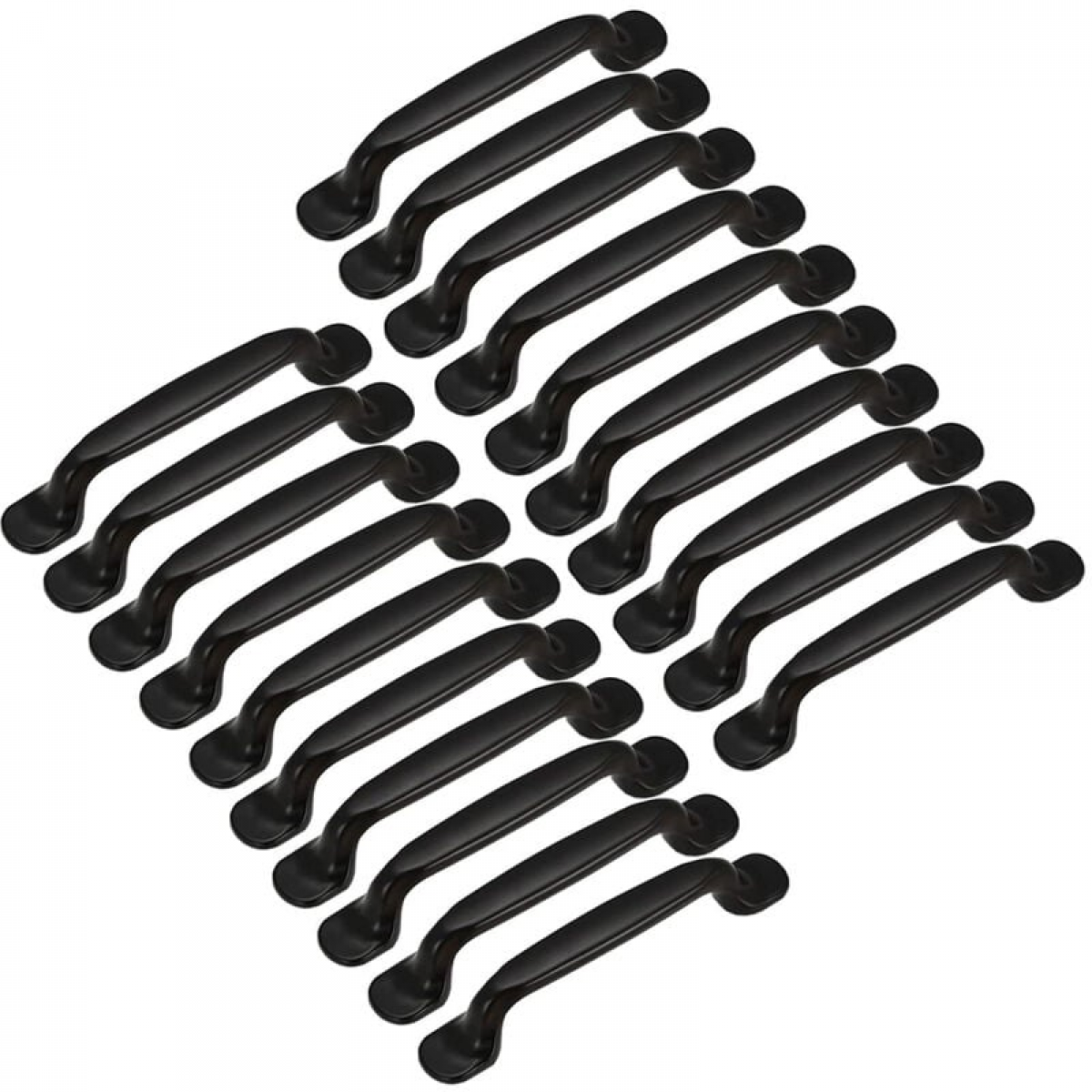 Set 20 piese: mânere pentru uși, dulapuri de bucătărie, sertare și mobilier de dormitor. Distanță între găuri: 128 mm. Aluminiu negru. 20buc