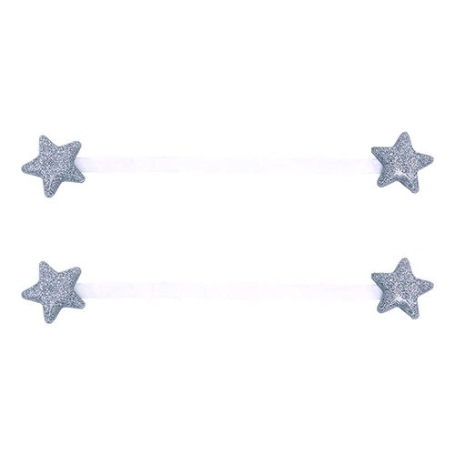 Para magnetycznych szlufek do zasłon z jedwabiu z błyszczącymi gwiazdkami (srebrne) - 32 cm