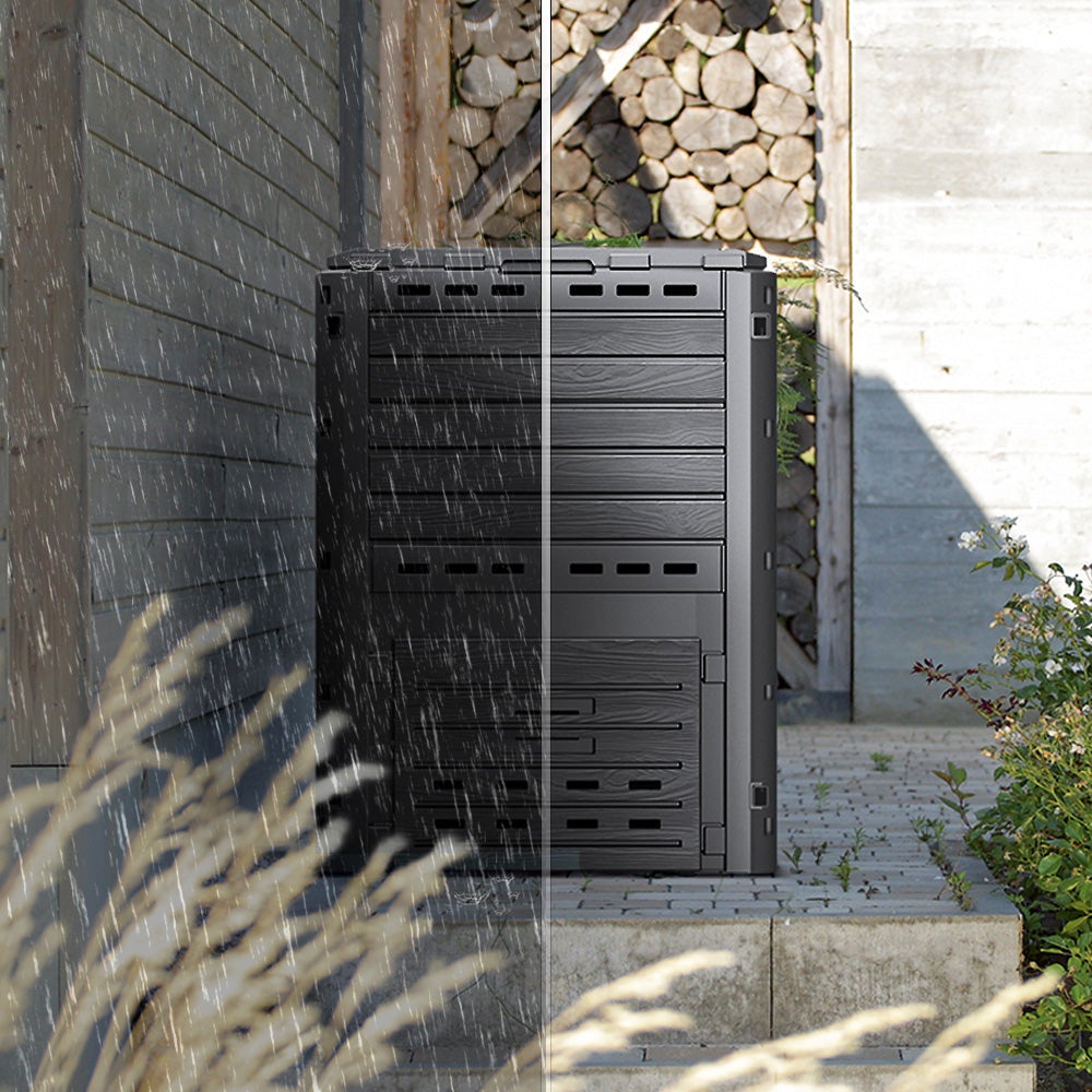 Compostador de Jardín 300L, Compostera Orgánica Aspecto de Madera, Negro - 4