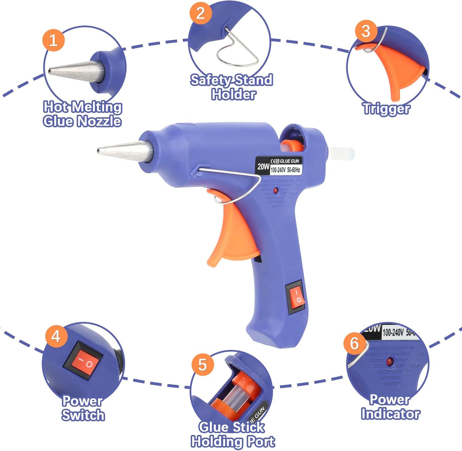 Pistolet à colle chaude électrique, comprenant 60 bâtons de colle de 7 mm x 100 mm, adapté aux réparations, à l'artisanat, au bricolage et à la maison - 3