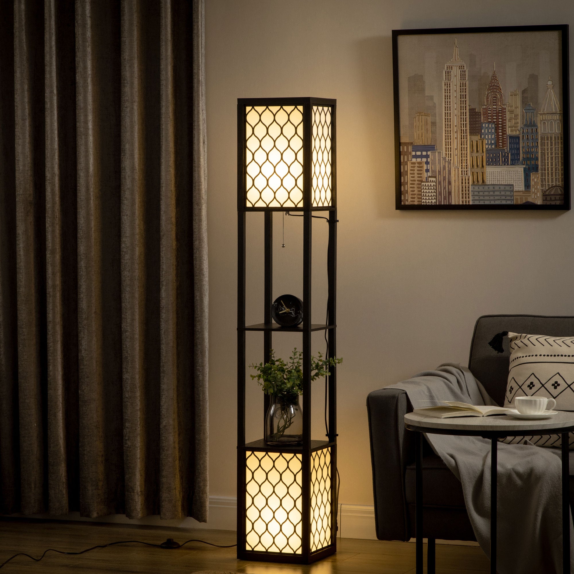 Lampa podłogowa z półką i podwójnym światłem, 40W, E27, nowoczesny design, do salonu i sypialni