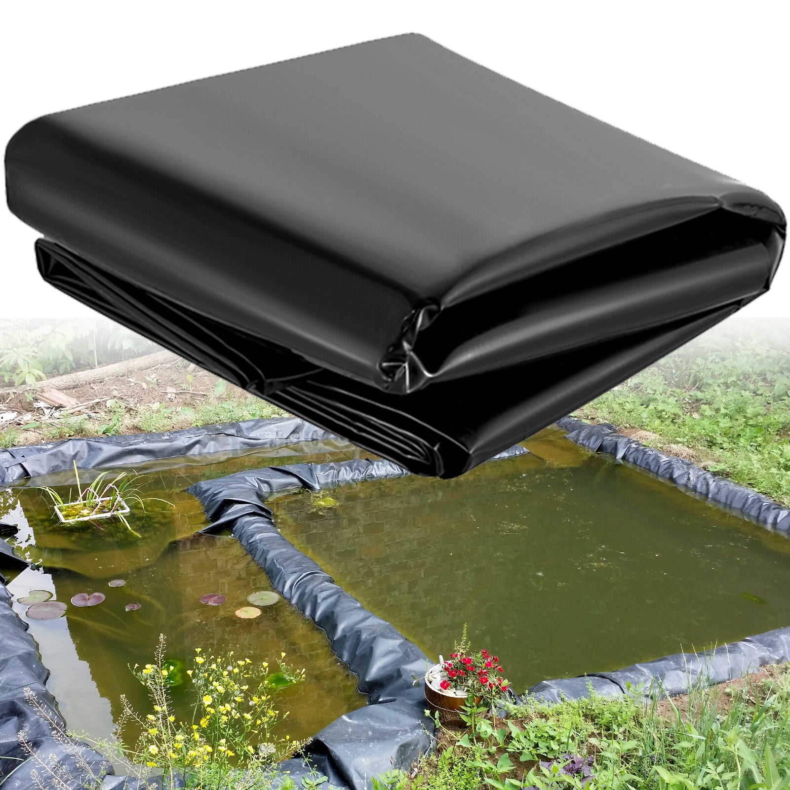 Revêtement d'étang LLDPE VEVOR 4,5 x 6,1 m,revêtement d'étang 20 mil 0,5 mm,revêtement d'étang à poissons étanche anti-fuite résistance flexibilité - 8