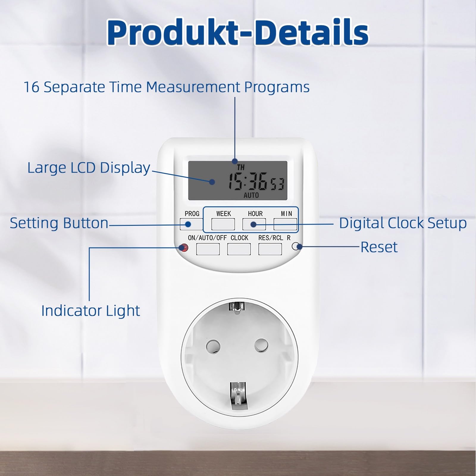 Prise Programmable Digitale, Prise Minuteur Minuterie Numérique Programmable 24 Heures/Semaine avec 16 Programmes de Groupe, AC 230V 10A 2300W - 6