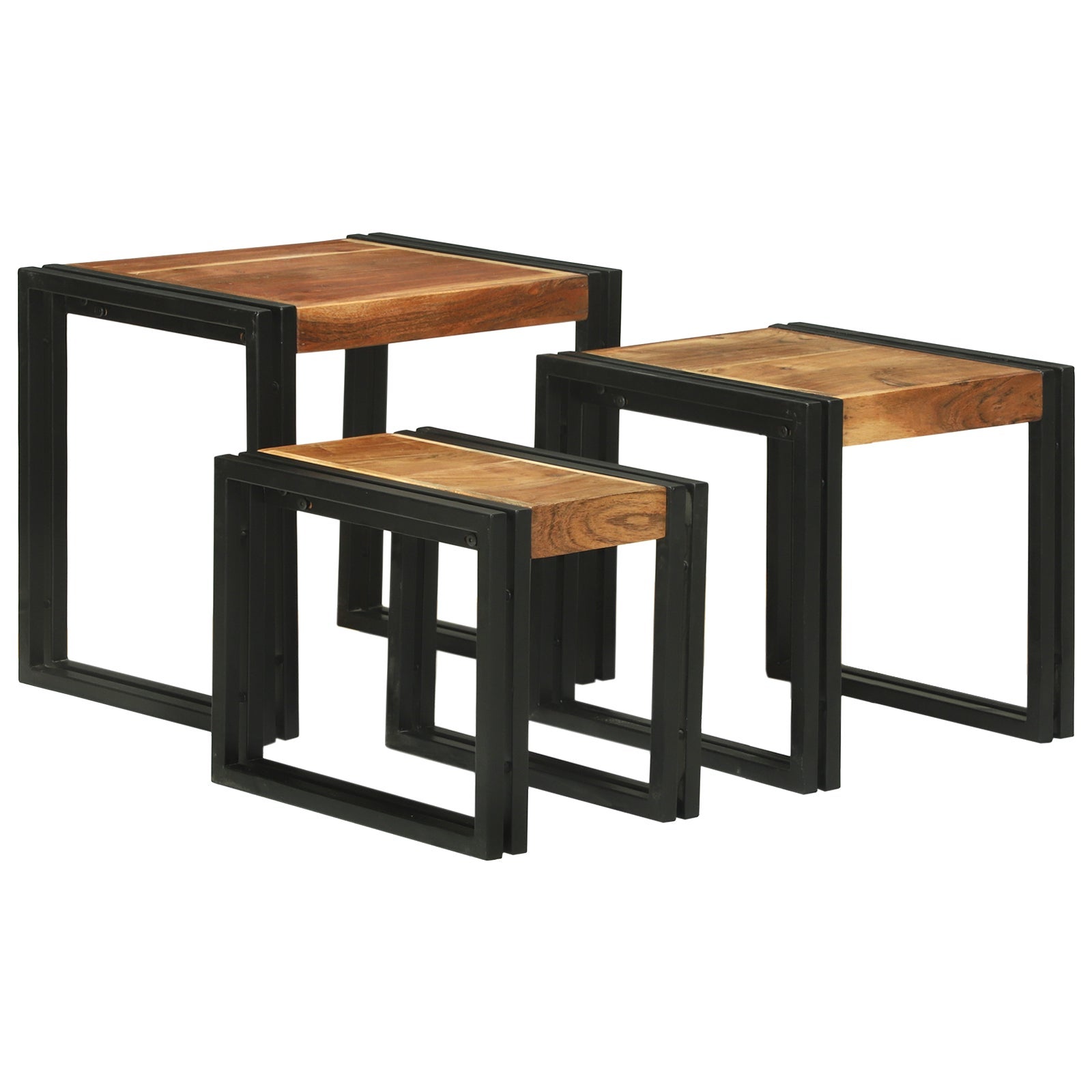 Stolik Nesting 3 pcs Lite drewno akacjowe i metal vidaXL