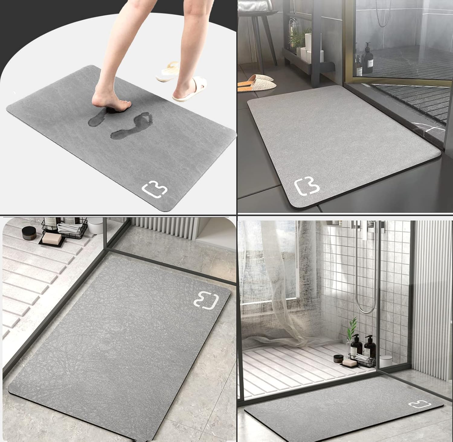 Tapis de Bain Antidérapant Super Absorbant Diatomite Tapis Salle de Bain Tapis de Baignoire Tapis de Douche Doux Séchage Rapide (50 * 80, Gris) - 3