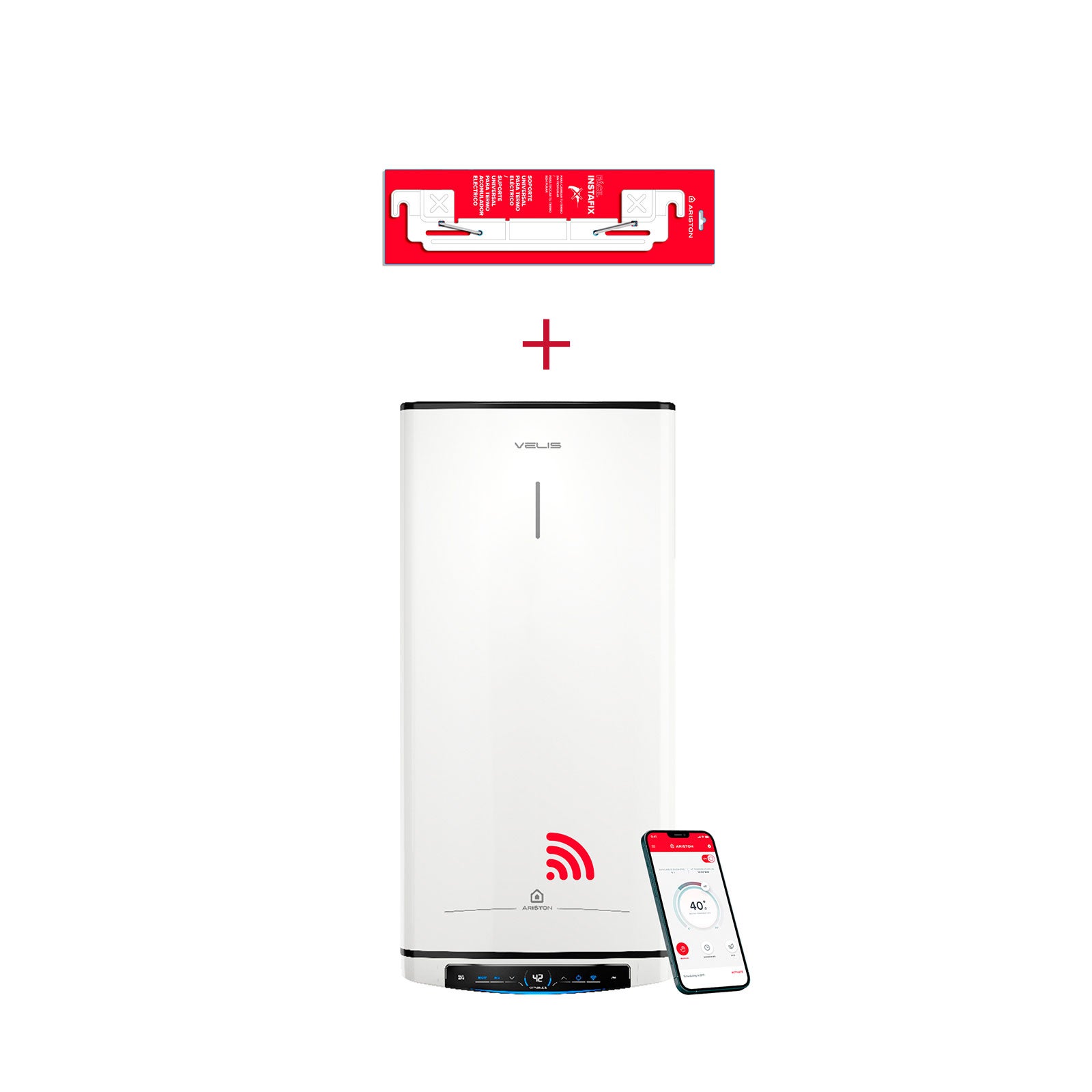 Ariston Termo Eléctrico Inteligente Velis Pro Wifi 50L + Sorpote De Pared Instafix Vertical U Horizontal B - Imagen 3