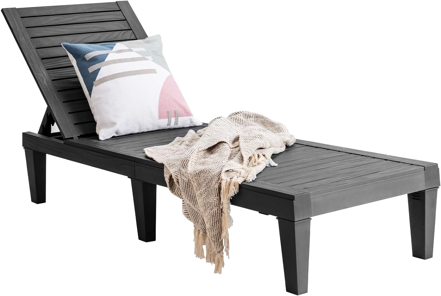 Leżak do Opalania z PP, Regulowane Oparcie, Mebel Ogrodowy do Ogrodu, na Podwórko, Basen, Patio, do 180 kg, 190 x 57,5 x 29-84,5 cm (Czarny)