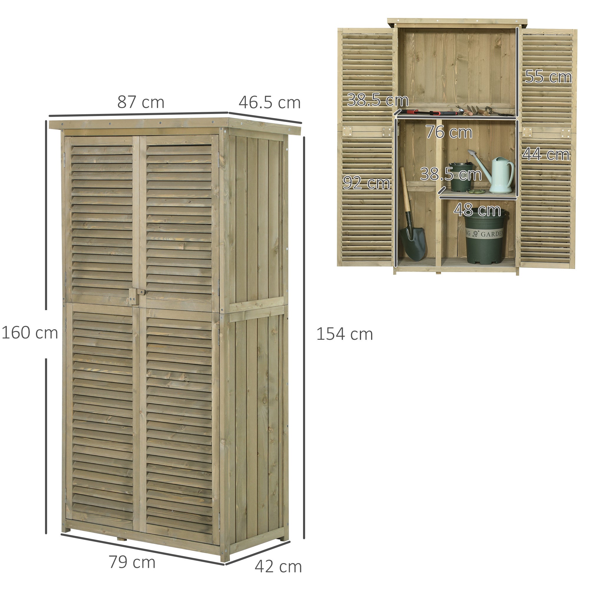 Outsunny Capanno Per Attrezzi E Utensili Da Giardino Con 4 Scompartimenti In Legno Di Abete Impermeabile 87x46.5x160cm - 3