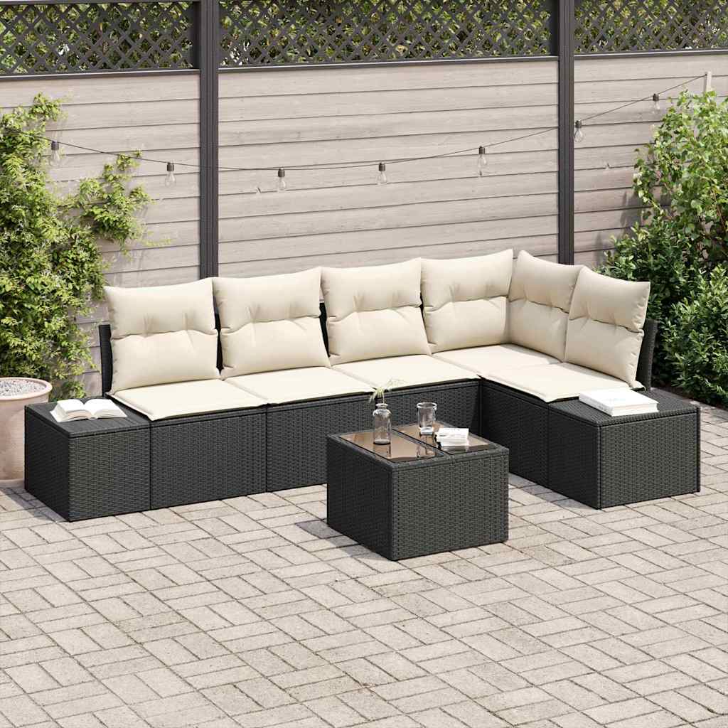 Zestaw Sof na Ogród 6 pcs Czarny polirattan vidaXL