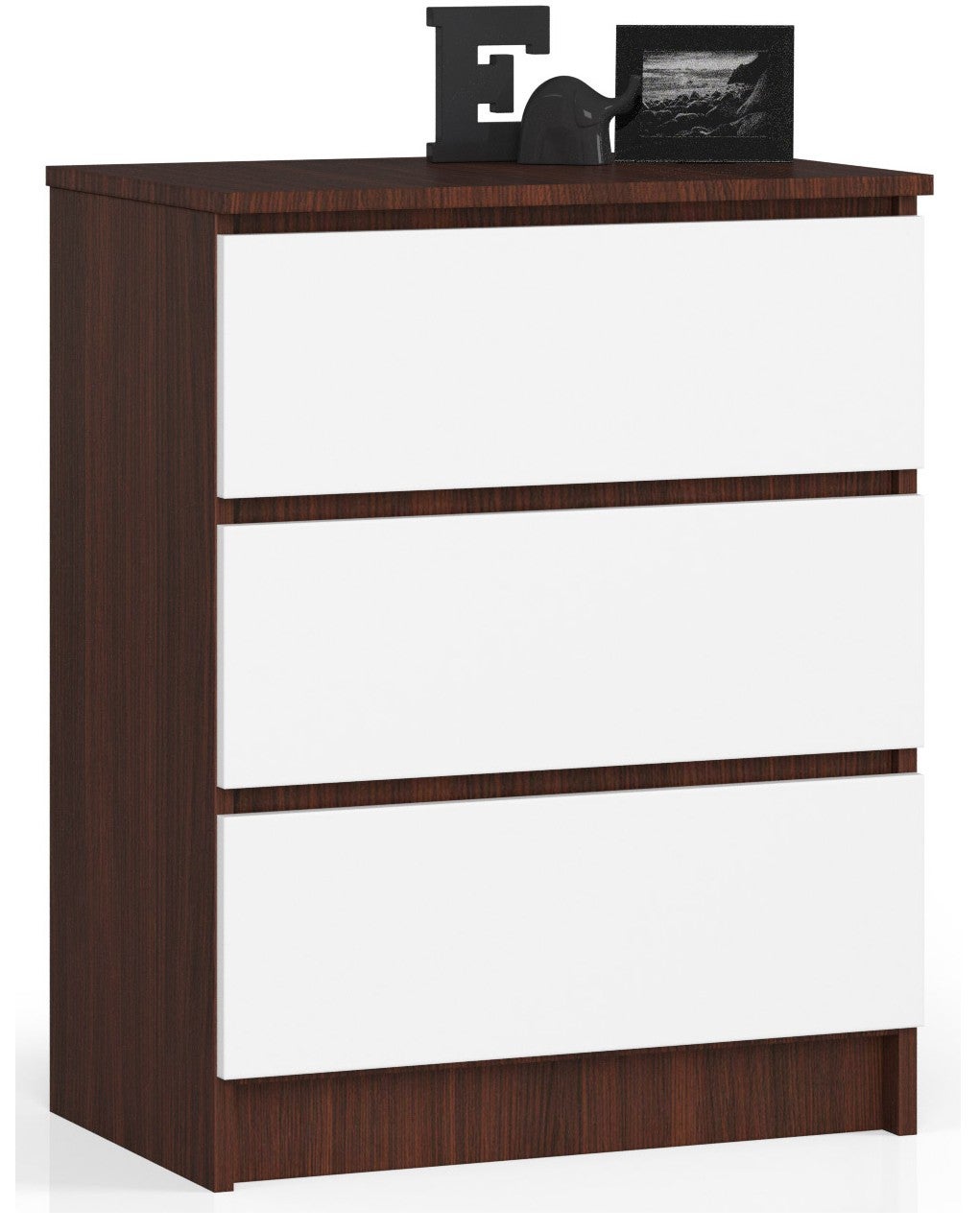 Komoda: 3 szuflady, wenge/biały, 60 x 77 x 40 cm